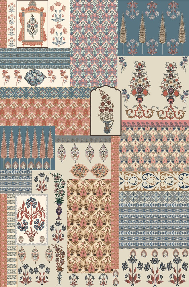 Geometric brown and terracotta patchwork with traditional Middle Eastern motifs in retro style - view 17 - repeat-small - final