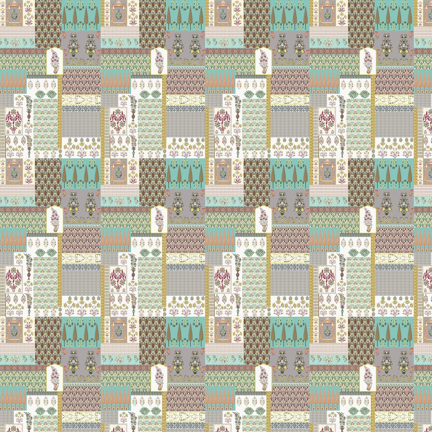 Geometric brown and terracotta patchwork with traditional Middle Eastern motifs in retro style - view 19 - final