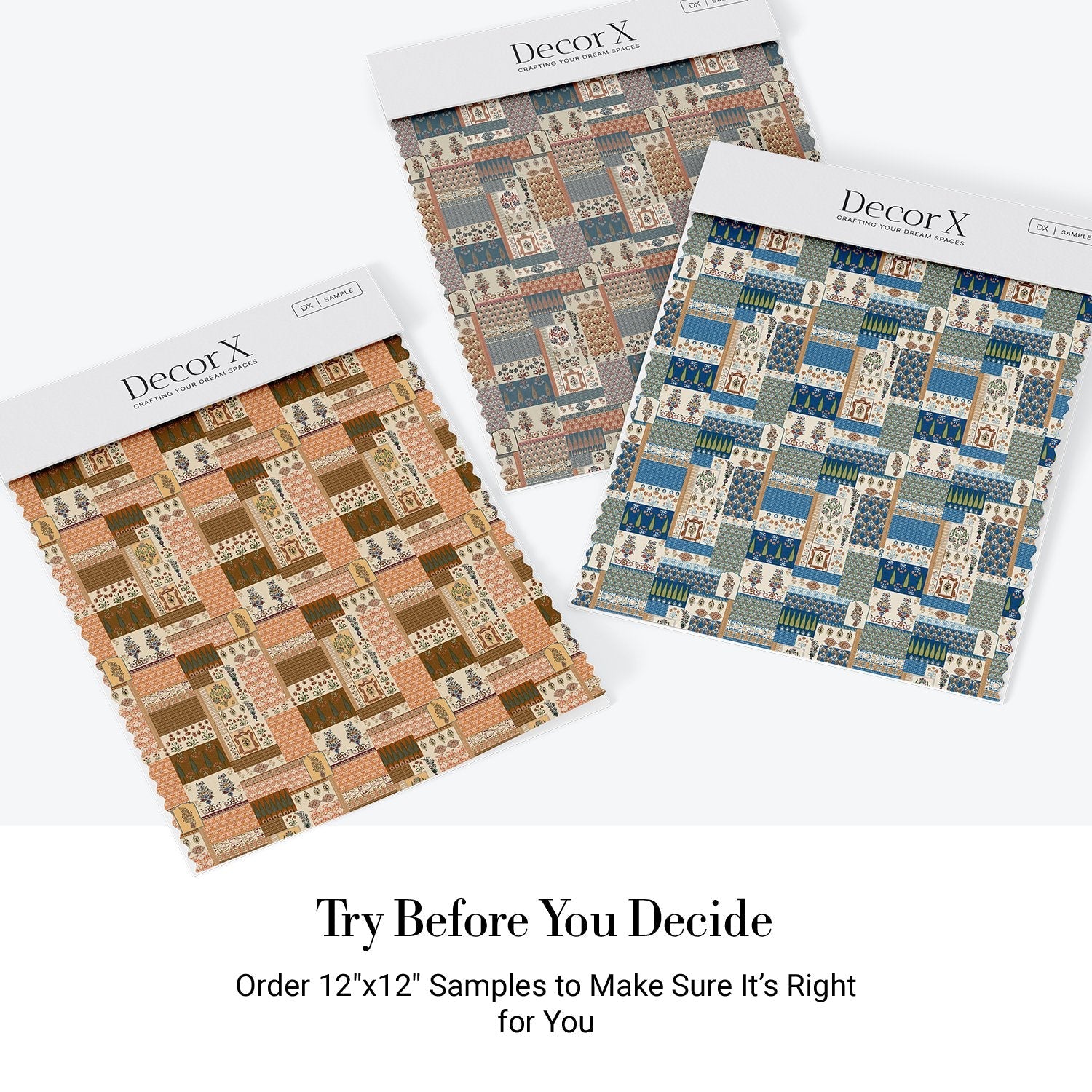 Geometric brown and terracotta patchwork with traditional Middle Eastern motifs in retro style - view 23 - final all-groups samples