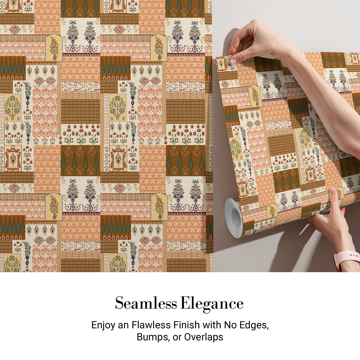 Geometric brown and terracotta patchwork with traditional Middle Eastern motifs in retro style - view 3 - final