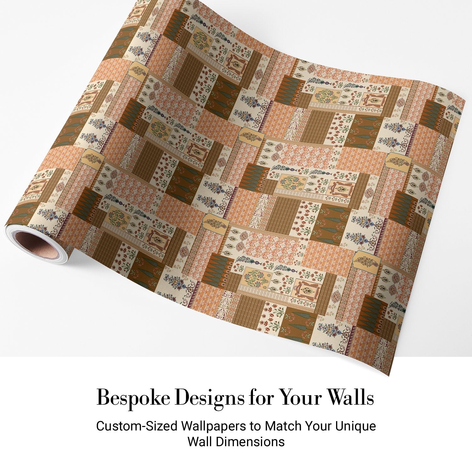 Geometric brown and terracotta patchwork with traditional Middle Eastern motifs in retro style - view 4 - final