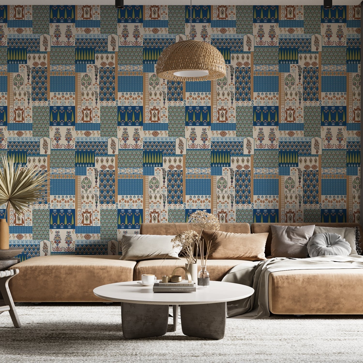Geometric brown and terracotta patchwork with traditional Middle Eastern motifs in retro style - view 8 - final