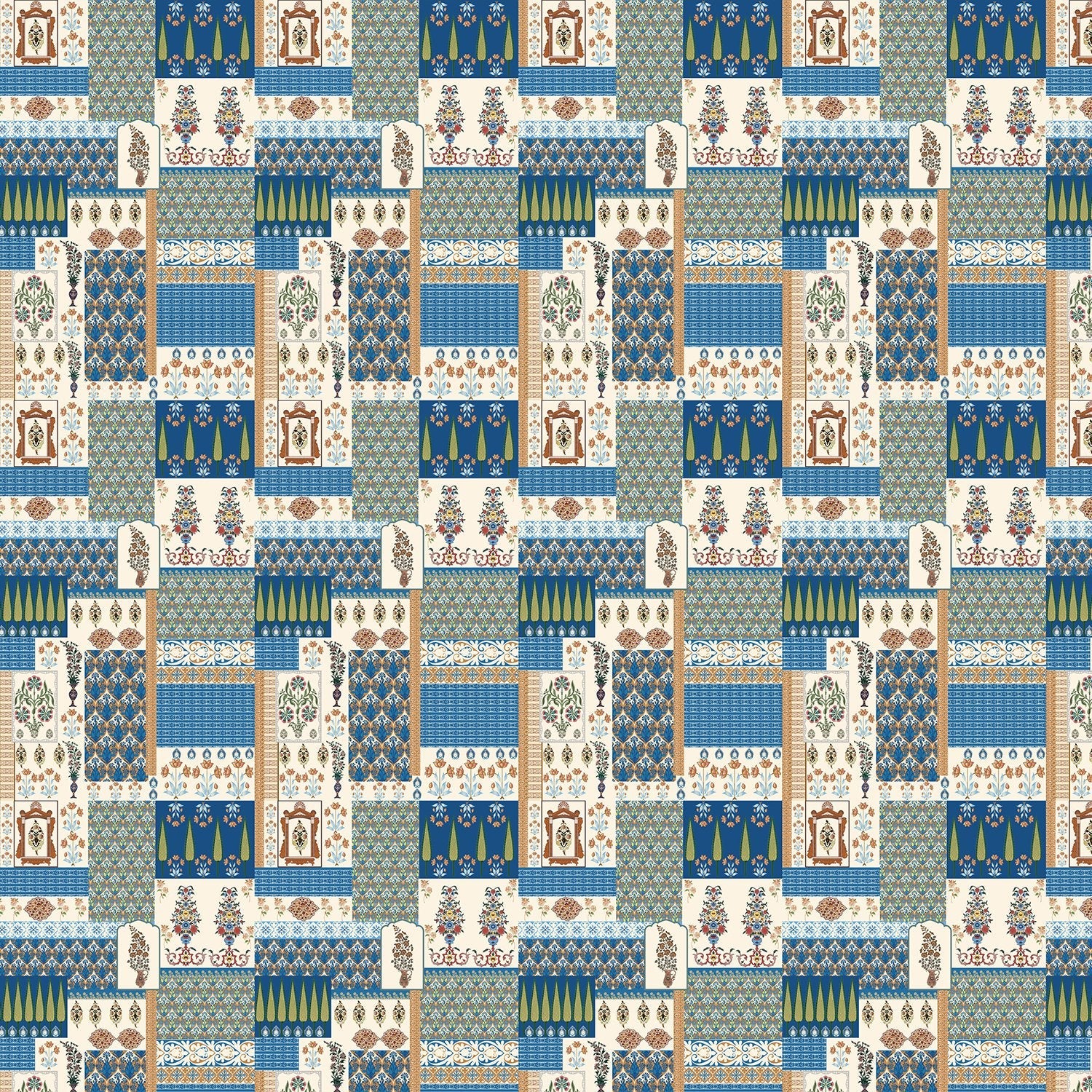 Geometric brown and terracotta patchwork with traditional Middle Eastern motifs in retro style - view 9 - final