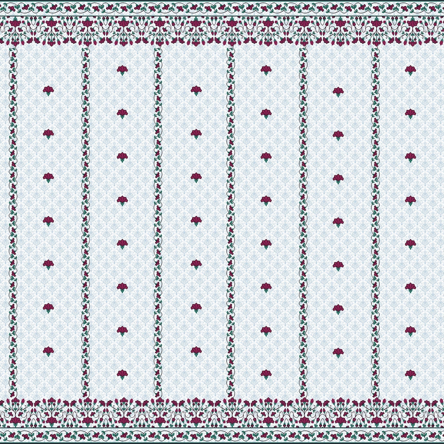 Classic red floral border design with delicate mushroom motifs on white striped background - view 14 - final