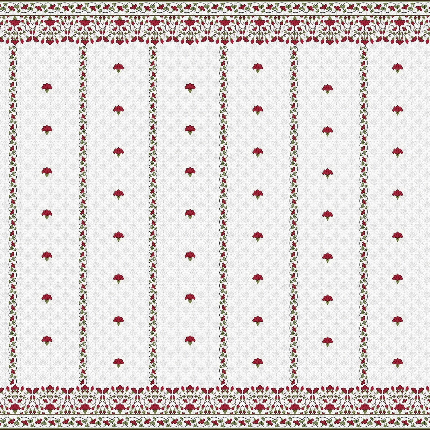 Classic red floral border design with delicate mushroom motifs on white striped background - view 2 - final