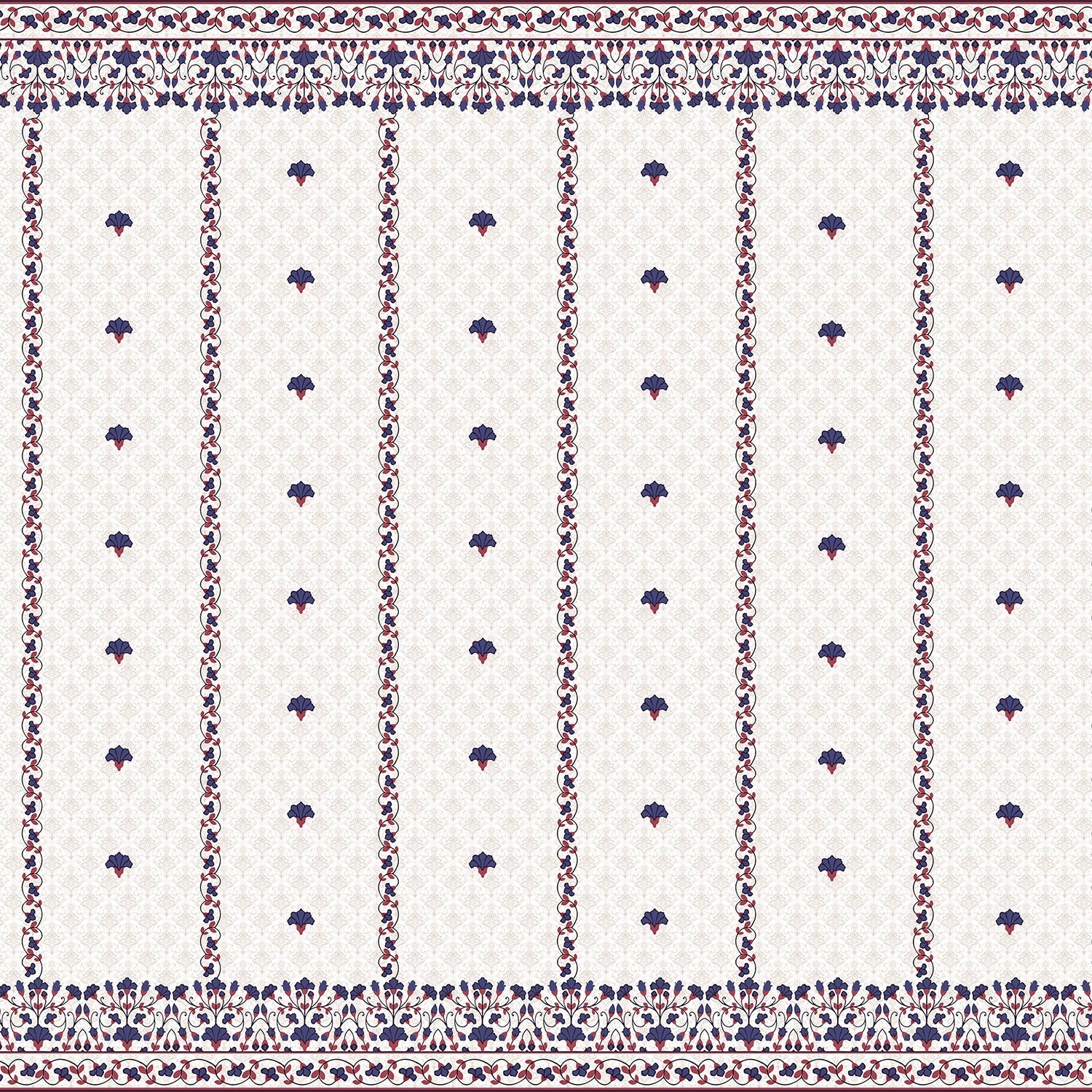 Classic red floral border design with delicate mushroom motifs on white striped background - view 9 - final