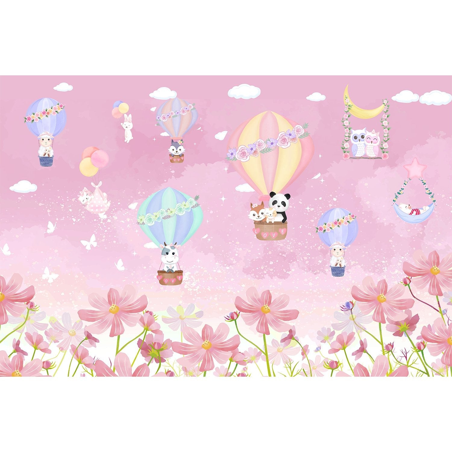 Dreamy balloon ride in lea - kids wallpaper mural-equal final