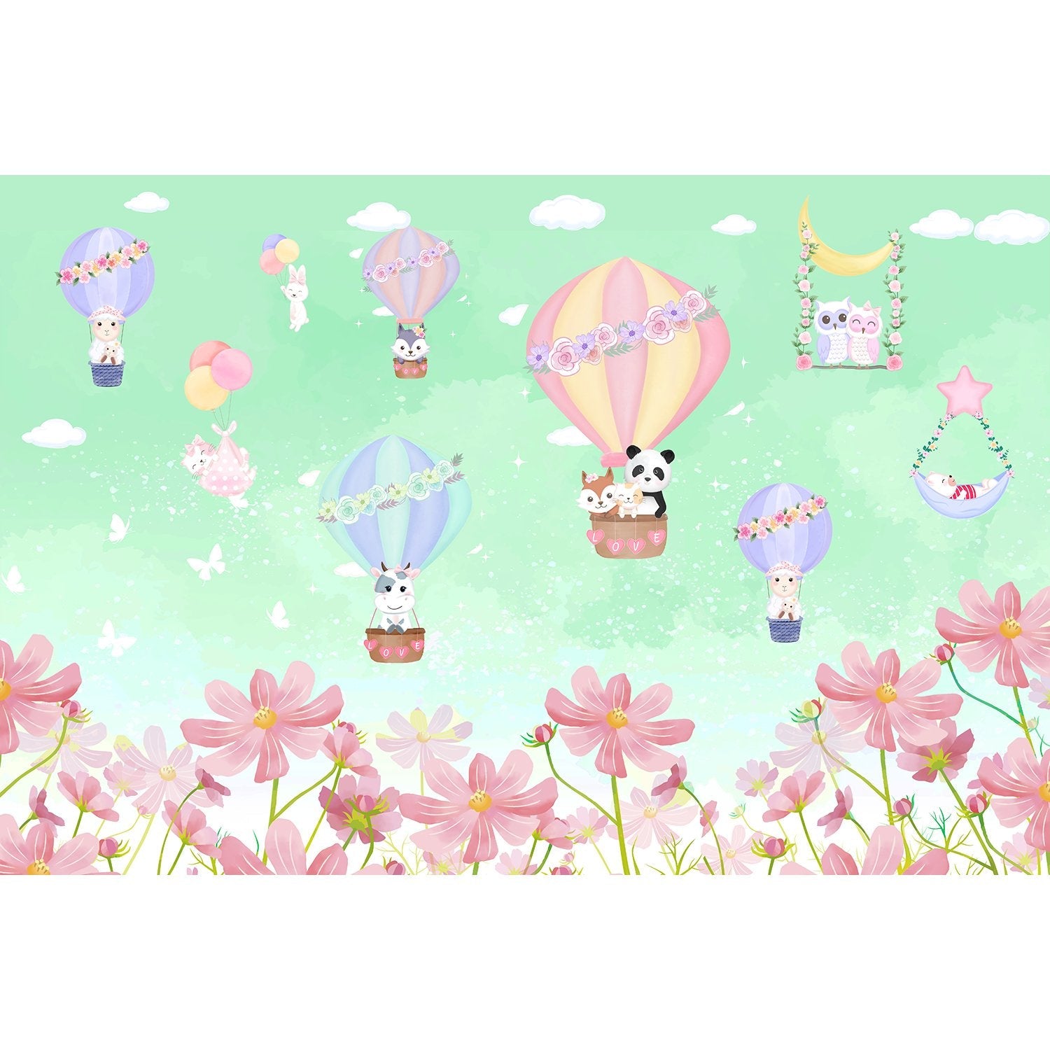 Dreamy balloon ride in lea - kids wallpaper mural-equal final