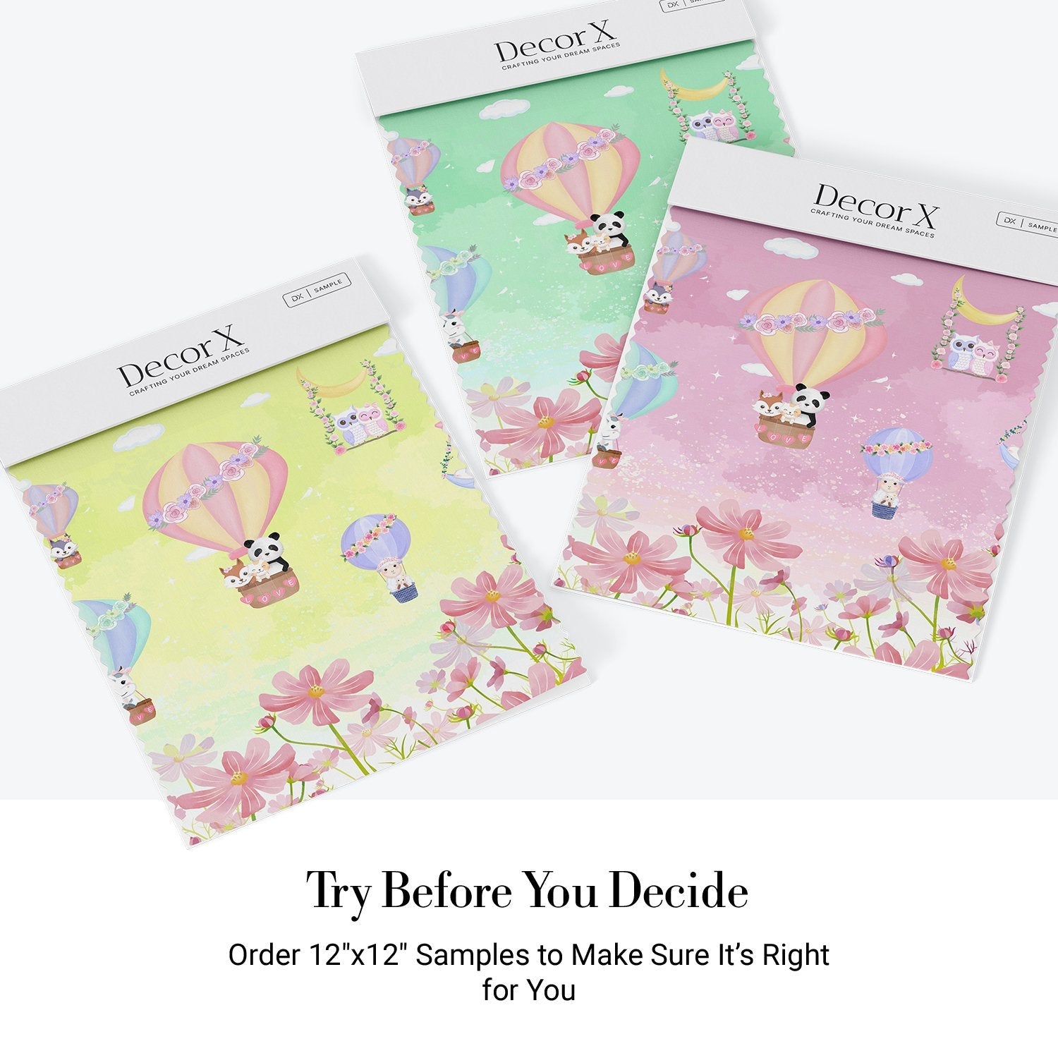 Cute cartoon animals riding pastel hot air balloons on mint green background - view 15 - final all-groups samples