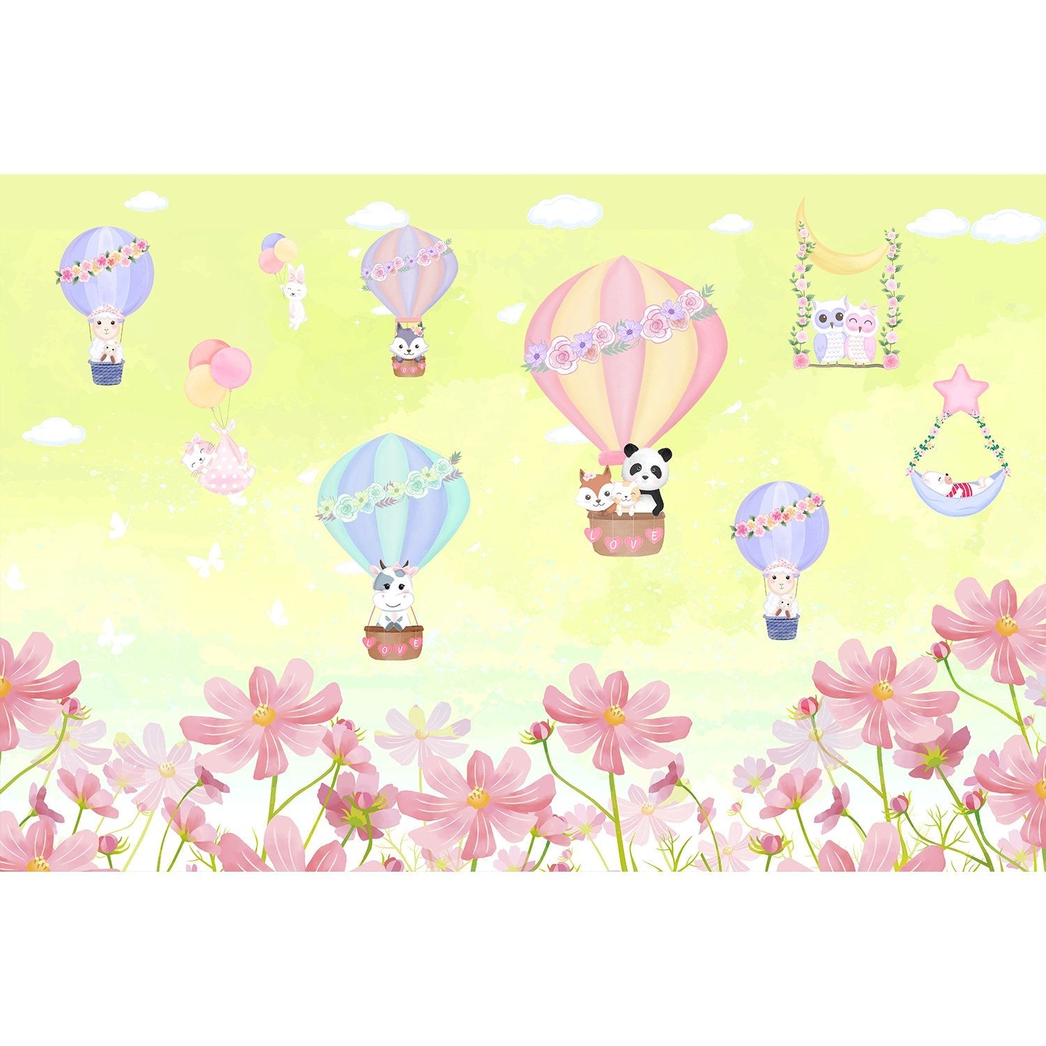 Dreamy balloon ride in lea - kids wallpaper mural-equal final