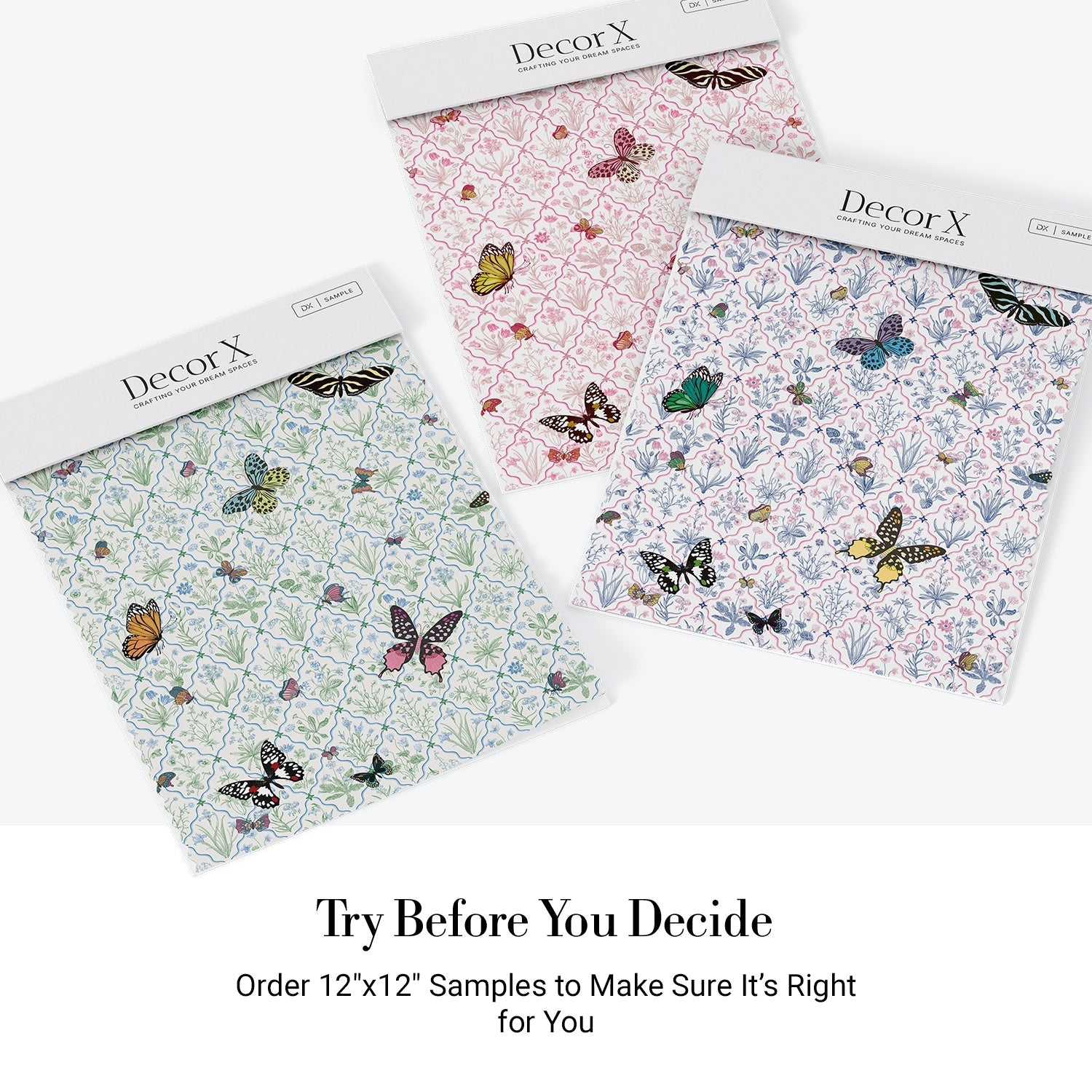 Delicate damask pattern with colorful butterflies and eyelash details on soft mint background - view 5 - final all-groups samples