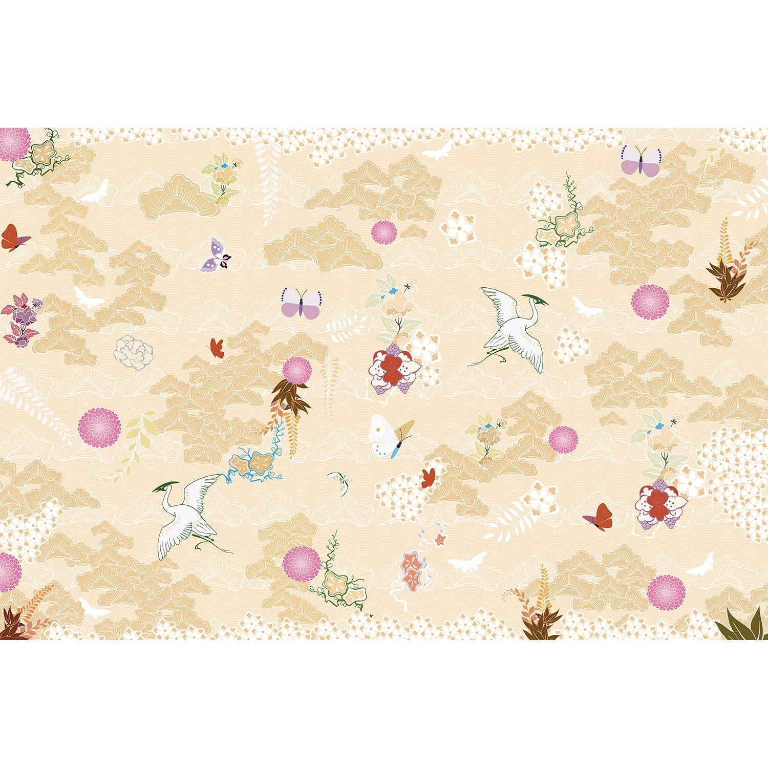Ethereal clouds and herons scenic lea - "chinoiserie" wallpaper mural-equal final