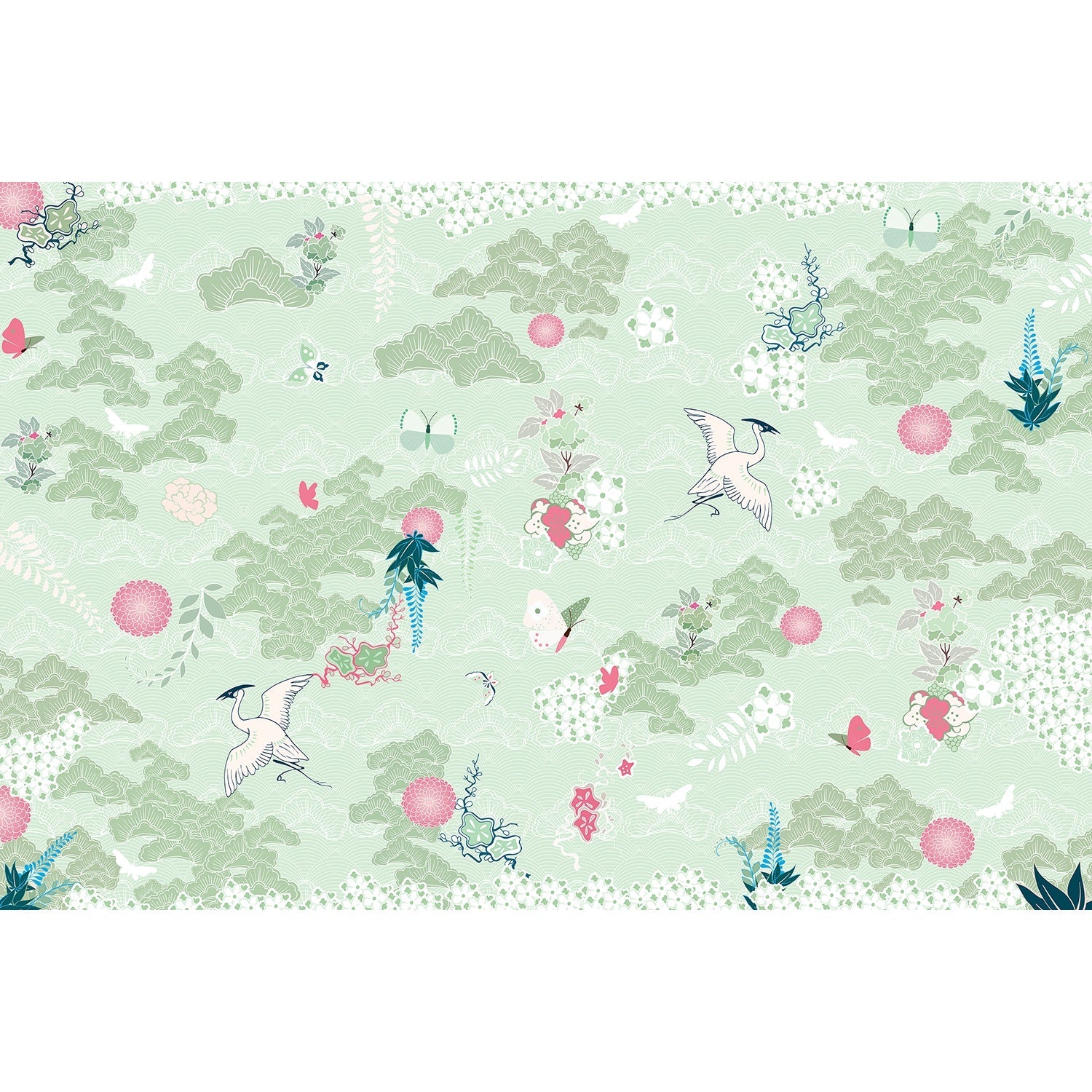Ethereal clouds and herons scenic lea - "chinoiserie" wallpaper mural-equal final