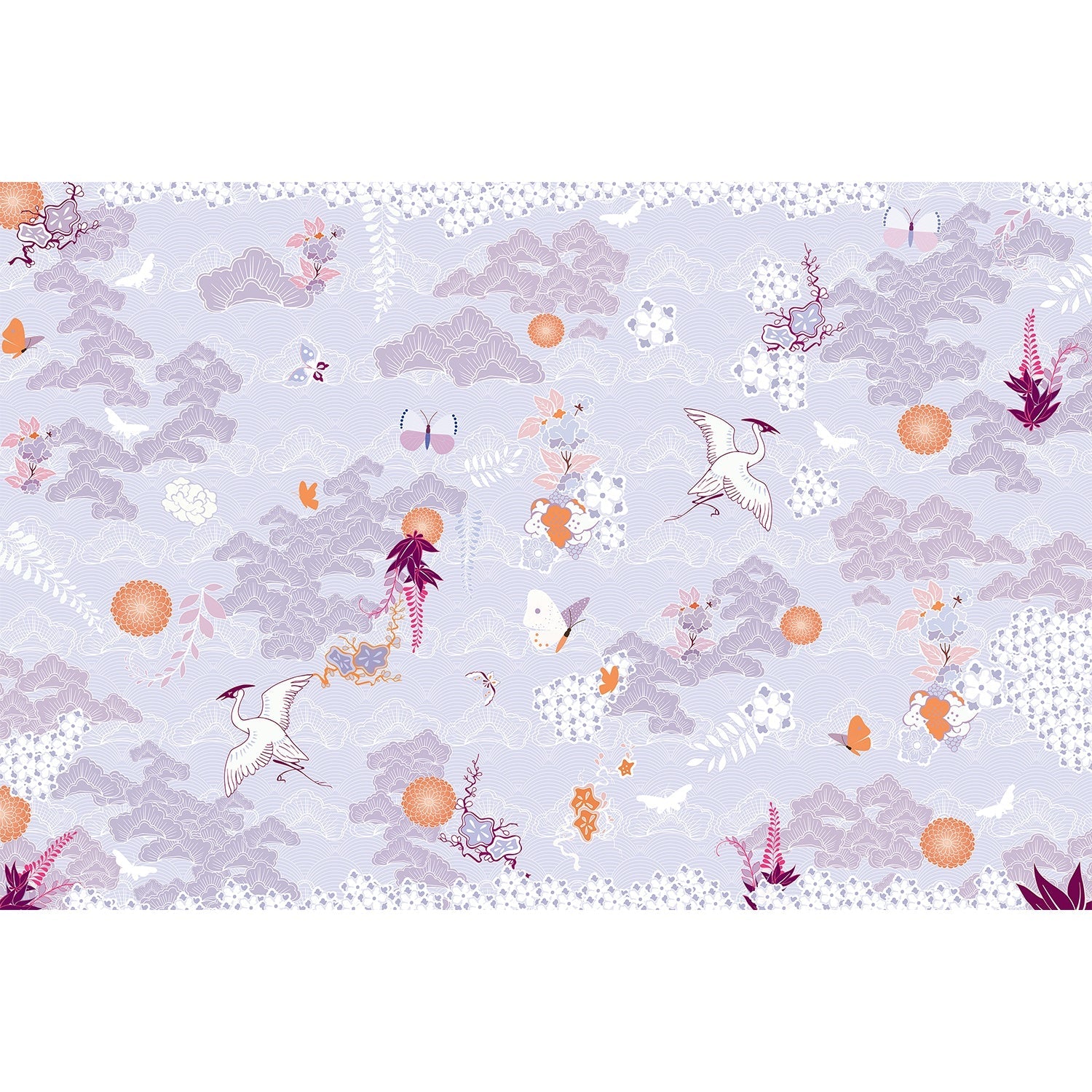Ethereal clouds and herons scenic lea - "chinoiserie" wallpaper mural-equal final