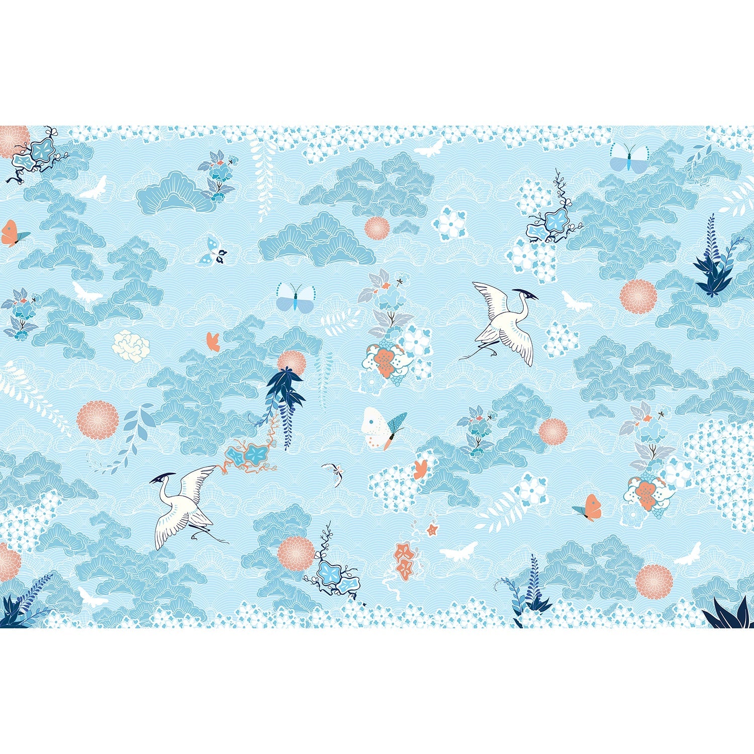 Ethereal clouds and herons scenic lea - "chinoiserie" wallpaper mural-equal final