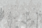 Minimalist grey floral sketch design - "tropical" wallpaper mural-inequal final