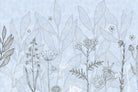 Minimalist blue floral sketch design - "tropical" wallpaper mural-inequal final