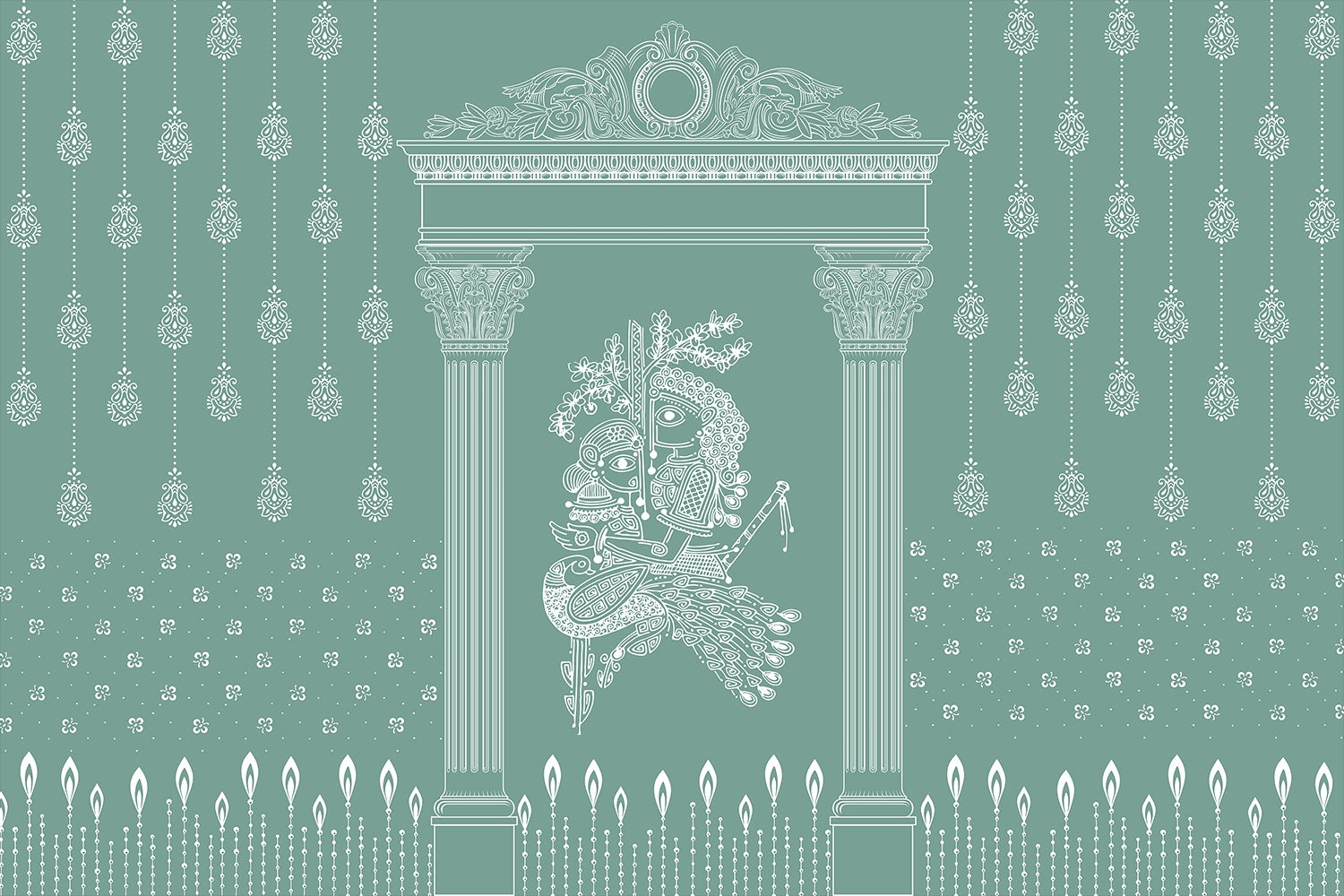 Radha Krishna green - religion wallpaper mural-inequal final