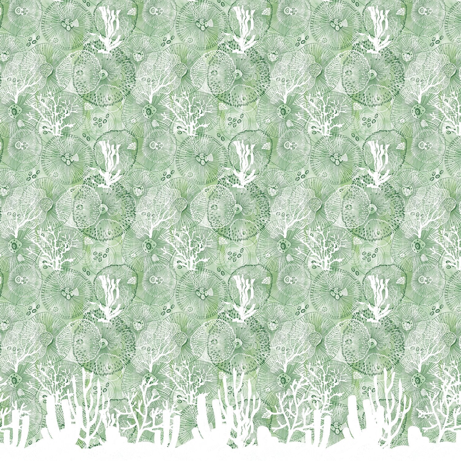 Turquoise blue damask pattern with white coral branches and delicate marine botanical motifs - view 10 - final