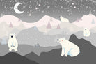 "Starlit polar bear on lea background - kids wallpaper mural-inequal final"