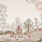 Delicate Asian garden scene with pagoda, saguaro cacti and cherry blossoms in pastel tones - view 2 - final