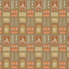 Traditional Asian temple and tree symbols in terracotta and sage green geometric grid - view 2 - final