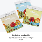 Cartoon bear driving blue car through colorful autumn forest landscape with whimsical trees - view 21 - final 
all-groups samples