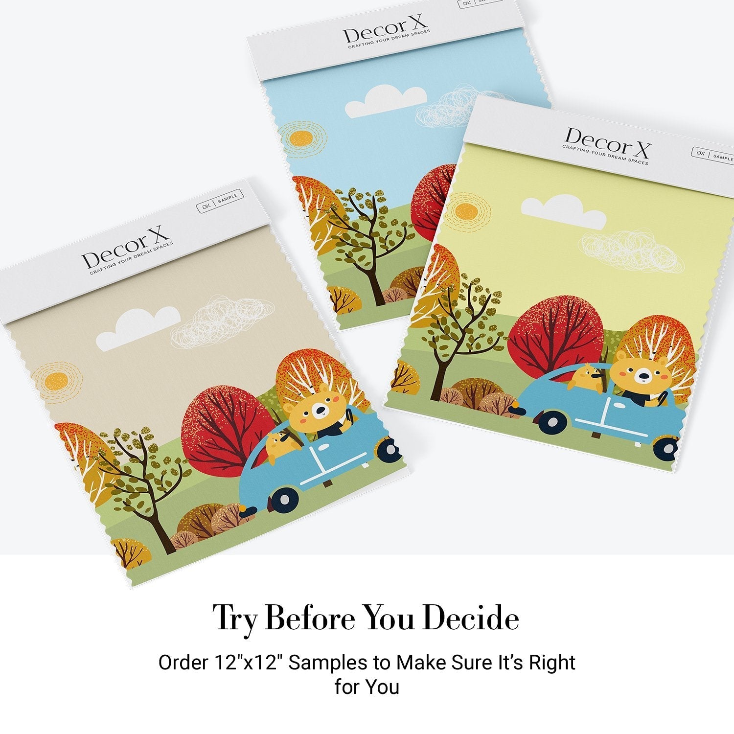 Cartoon bear driving blue car through colorful autumn forest landscape with whimsical trees - view 21 - final 
all-groups samples