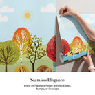 Cartoon bear driving blue car through colorful autumn forest landscape with whimsical trees - view 4 - final