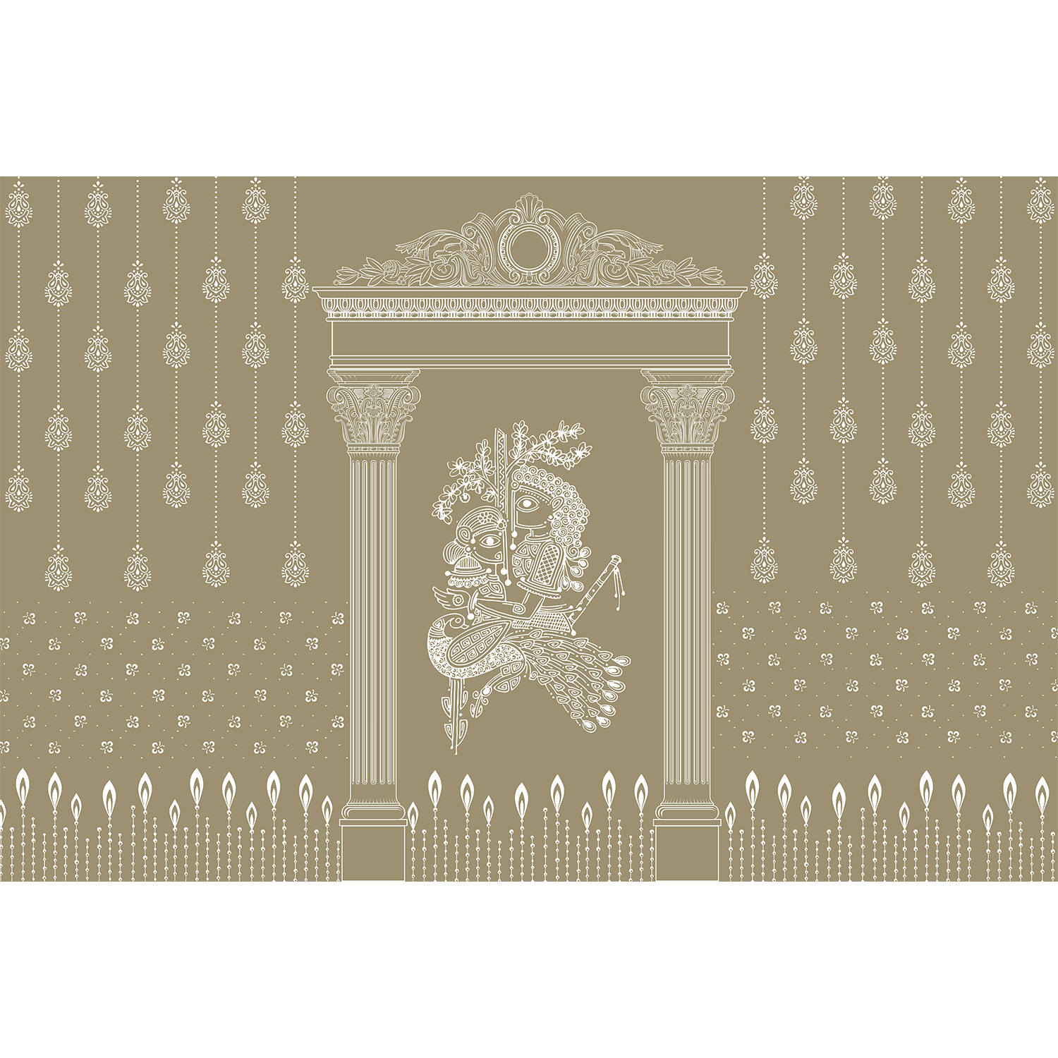 Saundaryam krishna Radha mural in beige - religion wallpaper mural-equal final