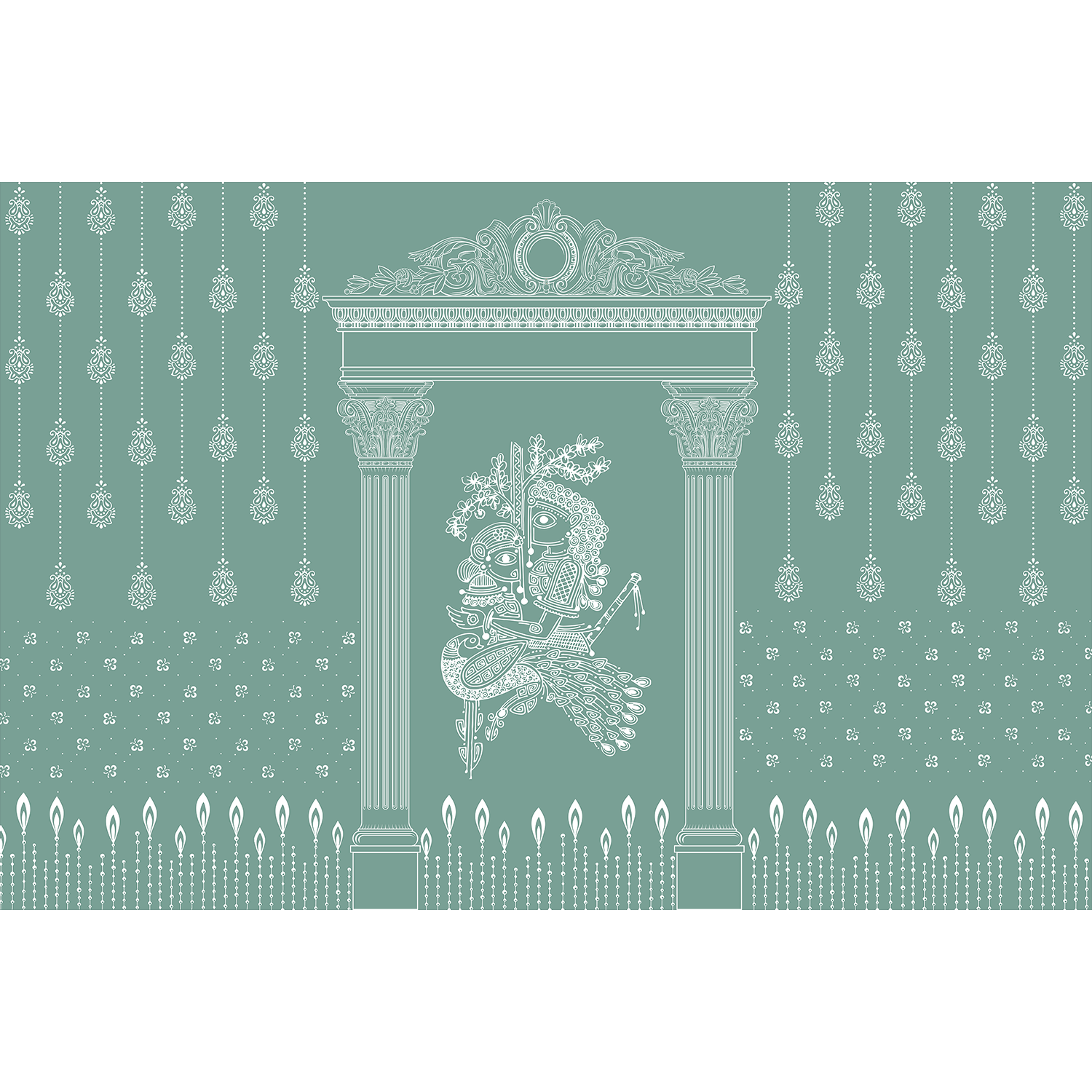 Radha Krishna green - religion wallpaper mural-equal final