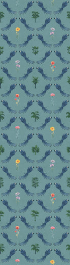Repeating blue bird wreaths with colorful flowers on dusty blue background in damask style - view 14 - repeat-original - final