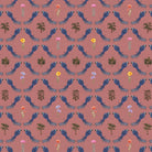Repeating blue bird wreaths with colorful flowers on dusty blue background in damask style - view 17 - final
