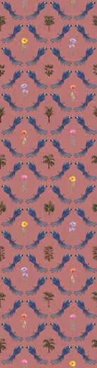 Repeating blue bird wreaths with colorful flowers on dusty blue background in damask style - view 21 - repeat-original - final