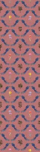 Repeating blue bird wreaths with colorful flowers on dusty blue background in damask style - view 22 - repeat-small - final