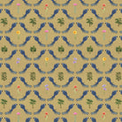 Repeating blue bird wreaths with colorful flowers on dusty blue background in damask style - view 24 - final