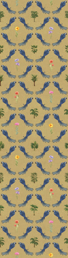 Repeating blue bird wreaths with colorful flowers on dusty blue background in damask style - view 27 - repeat-original - final