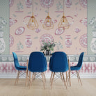 Classic blue and white porcelain pattern with vases and chandeliers on light background - view 15 - final