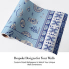 Classic blue and white porcelain pattern with vases and chandeliers on light background - view 4 - final