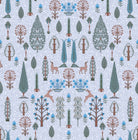 Whimsical forest pattern with stylized cypress trees and folk art floral elements - view 13 - repeat-small - final