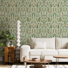 Whimsical forest pattern with stylized cypress trees and folk art floral elements - view 14 - final