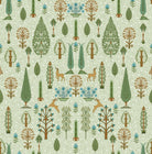 Whimsical forest pattern with stylized cypress trees and folk art floral elements - view 18 - repeat-small - final