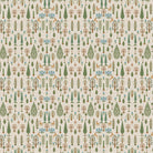 Whimsical forest pattern with stylized cypress trees and folk art floral elements - view 2 - final