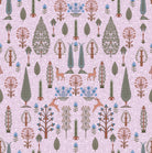 Whimsical forest pattern with stylized cypress trees and folk art floral elements - view 22 - repeat-original - final