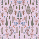 Whimsical forest pattern with stylized cypress trees and folk art floral elements - view 23 - repeat-small - final