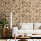 Whimsical forest pattern with stylized cypress trees and folk art floral elements - view 24 - final