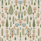 Whimsical forest pattern with stylized cypress trees and folk art floral elements - view 7 - repeat-original - final