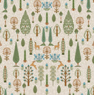 Whimsical forest pattern with stylized cypress trees and folk art floral elements - view 8 - repeat-small - final