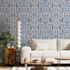 Whimsical forest pattern with stylized cypress trees and folk art floral elements - view 9 - final