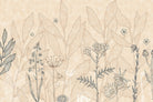 "Minimalist floral sketch in beige - tropical wallpaper mural-inequal final"